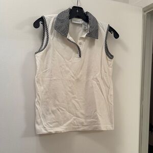 Vintage LizGolf Liz Claiborne White Sleeveless Top with Black Gingham Collar